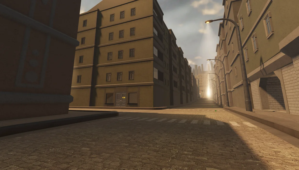 Tall residential blocks beside a narrow street