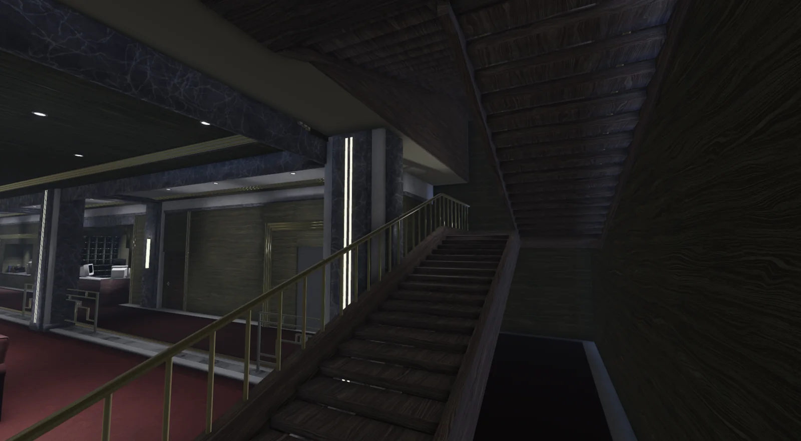 Hotel interior with a staircase and warm accent lighting
