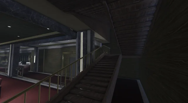 Hotel interior with a staircase and warm accent lighting