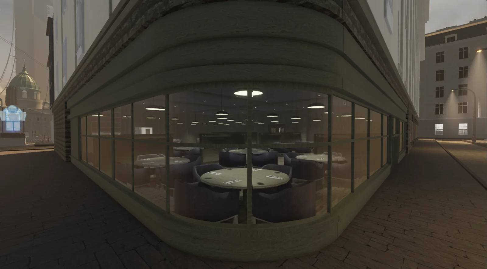 Covered colonnade overlooking the street