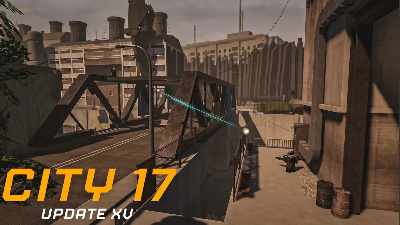 Official Update XV video cover showing weapons testing in an industrial setting