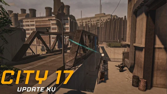 Official Update XV video cover showing weapons testing in an industrial setting